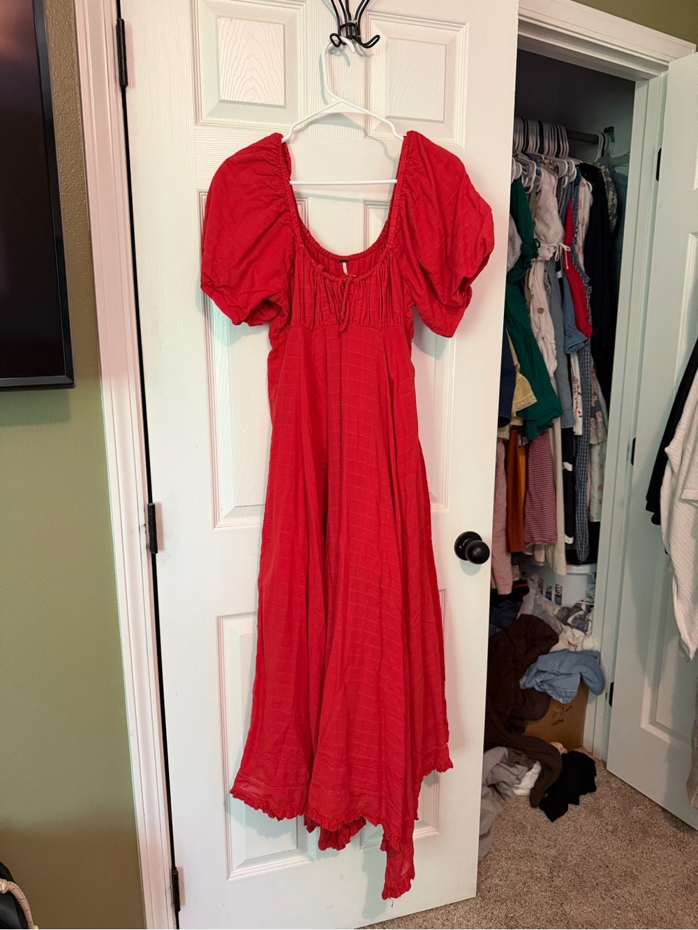 Free People Red Puff-Sleeve Maxi Dress